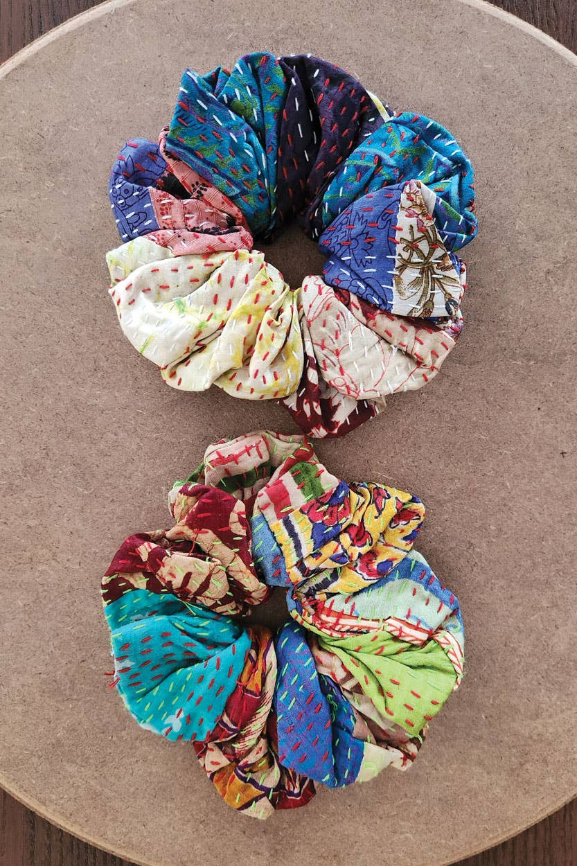Silk Kantha Scrunchies, Set of 2