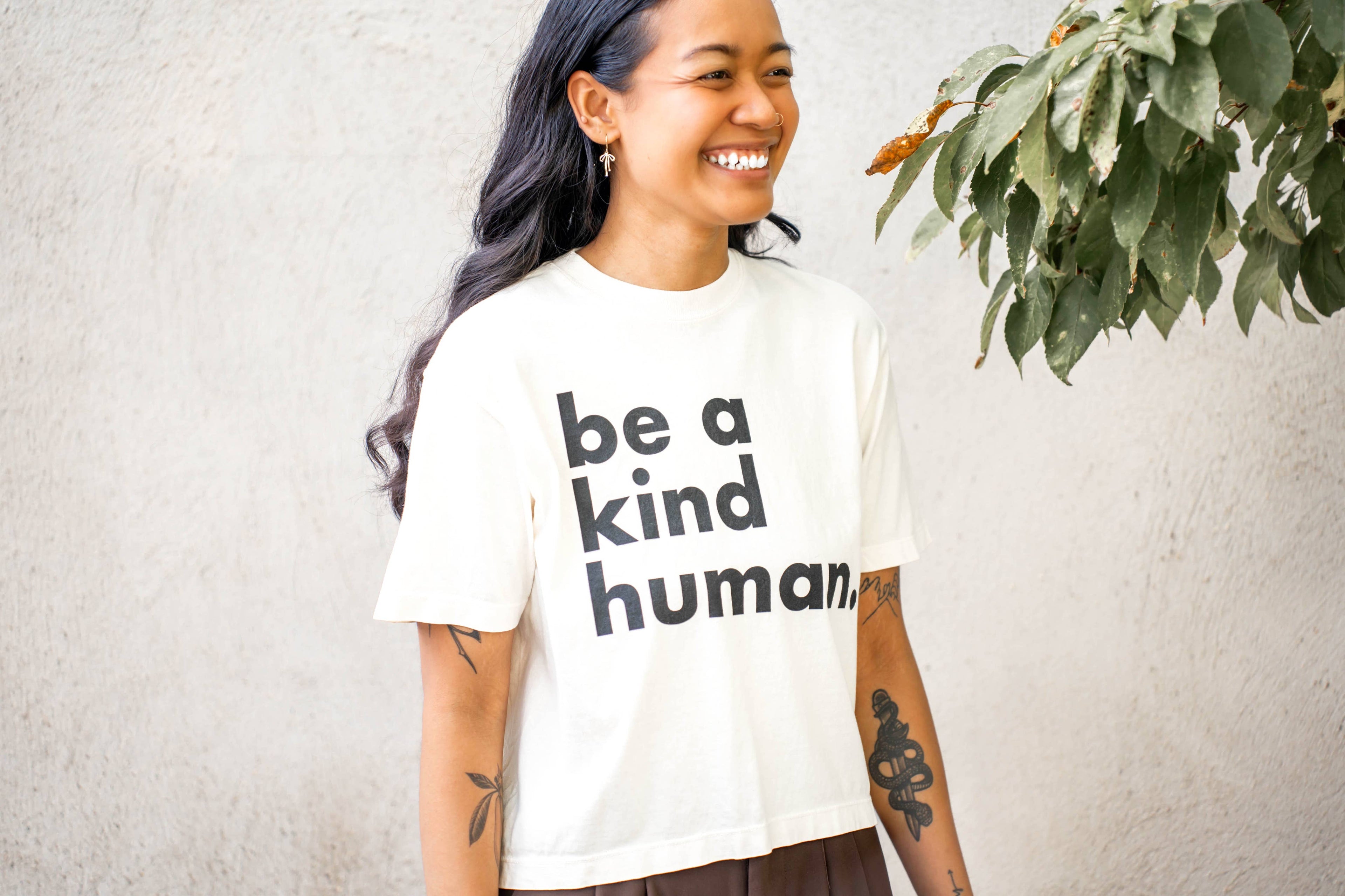 Be a Kind Human Boxy Crop Tee // Natural