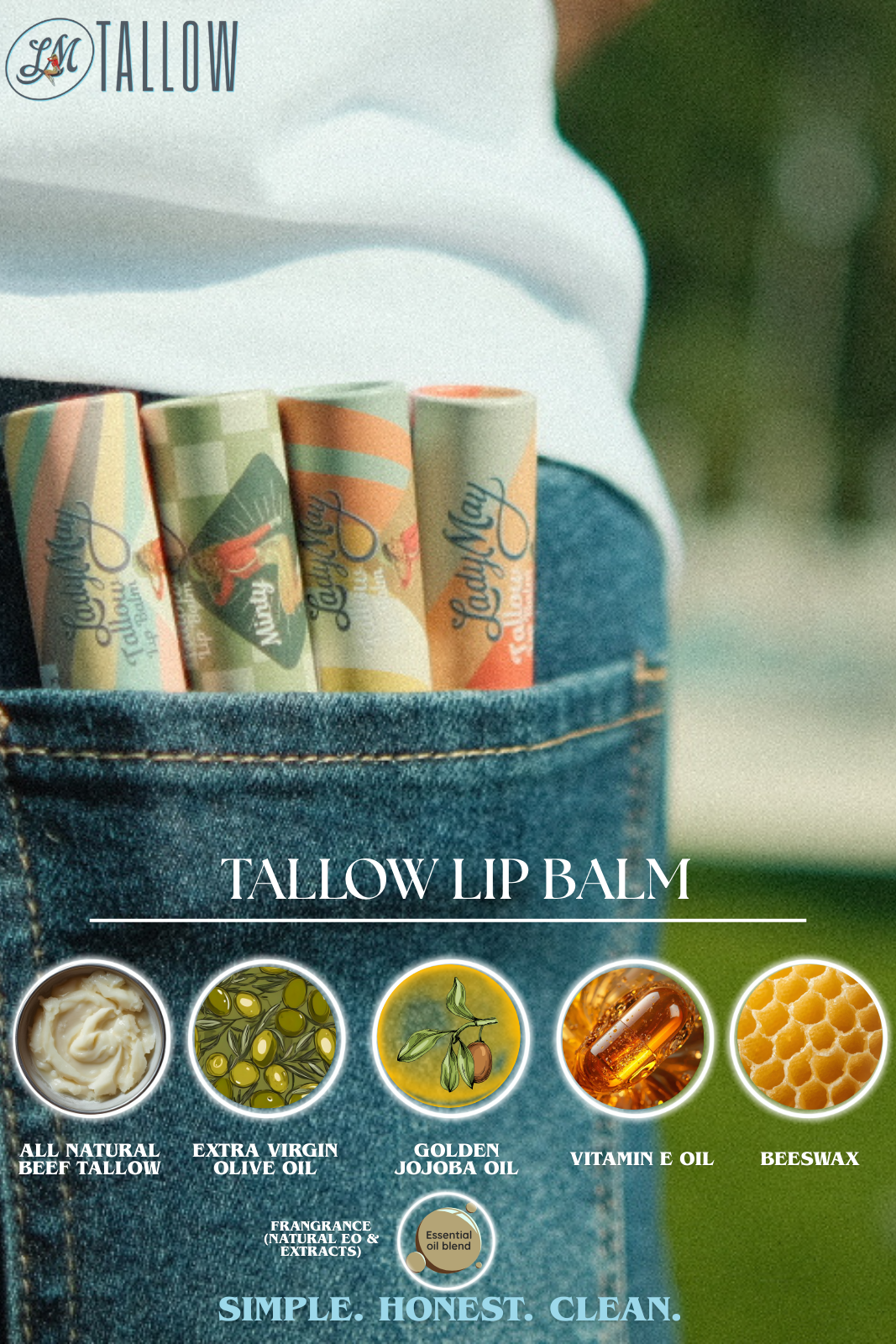 Tallow Lip Moisturizer with Beeswax & Jojoba Oil