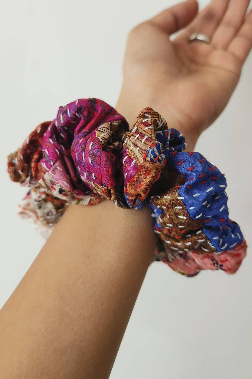 Silk Kantha Scrunchies, Set of 2