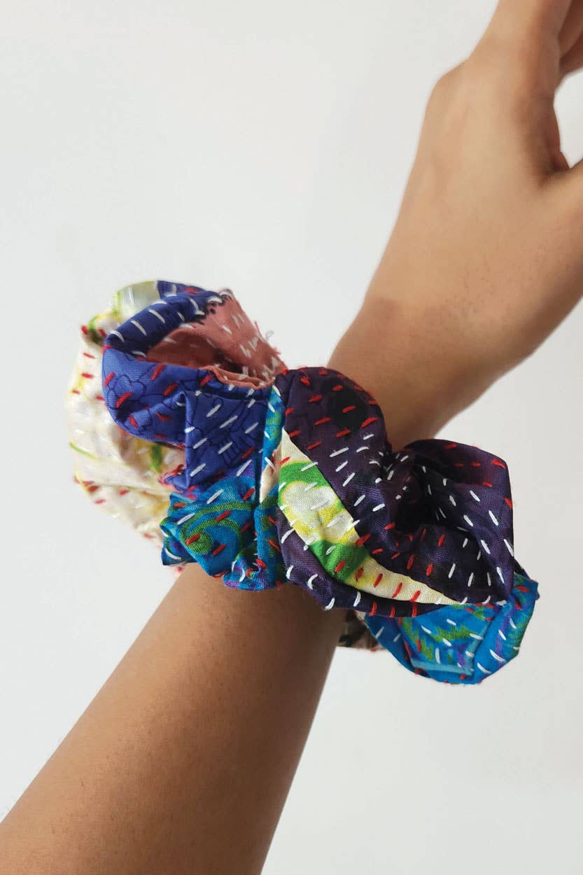 Silk Kantha Scrunchies, Set of 2
