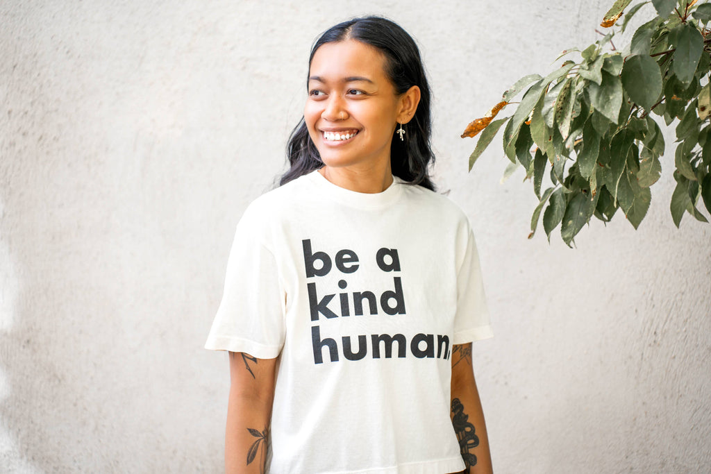 Be a Kind Human Boxy Crop Tee // Natural