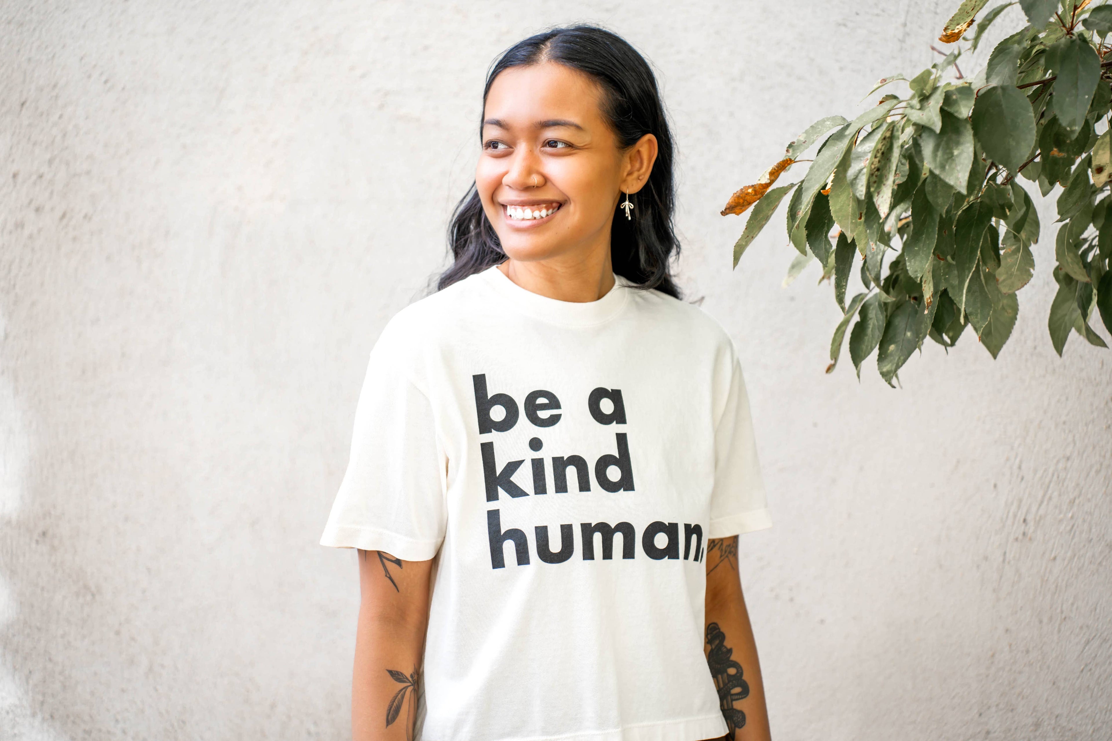 Be a Kind Human Boxy Crop Tee // Natural