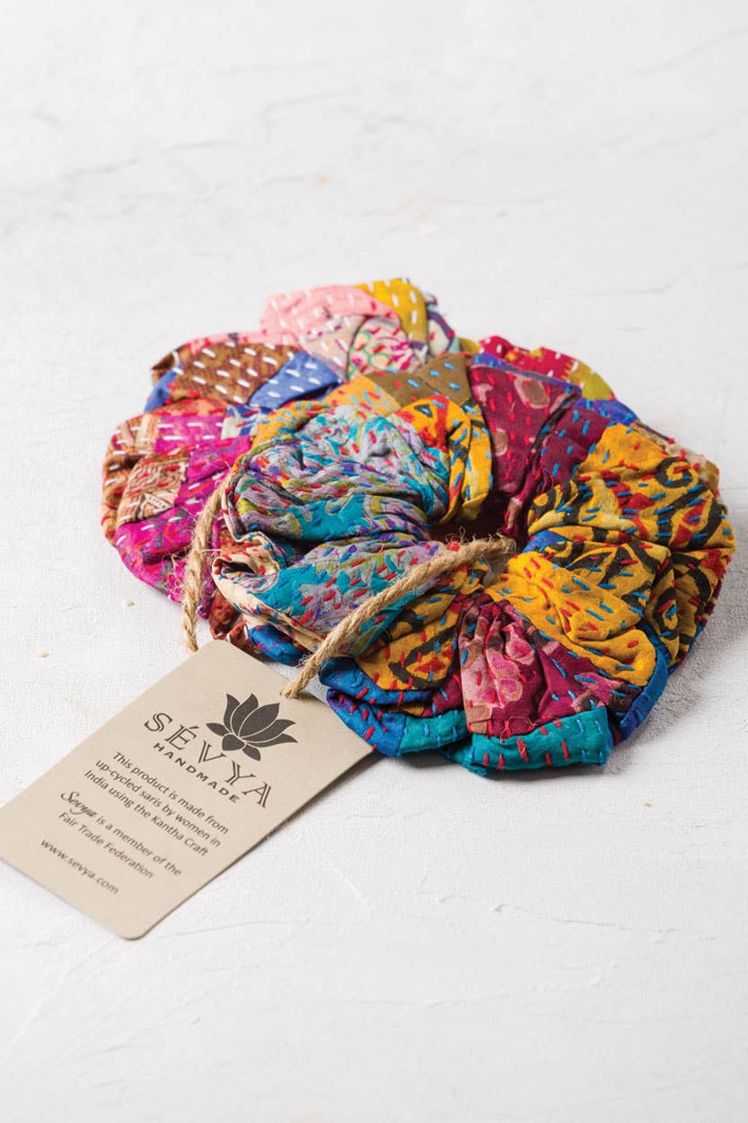 Silk Kantha Scrunchies, Set of 2