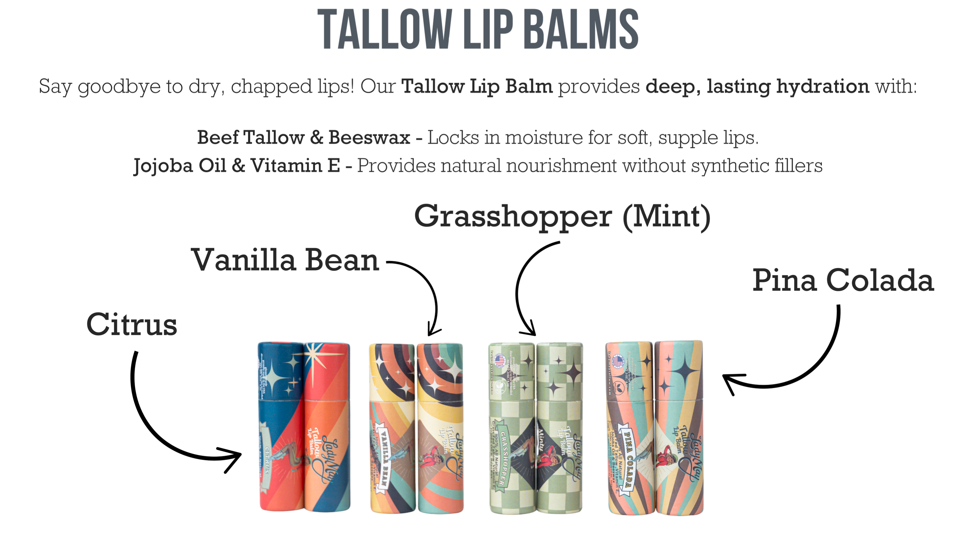 Tallow Lip Moisturizer with Beeswax & Jojoba Oil